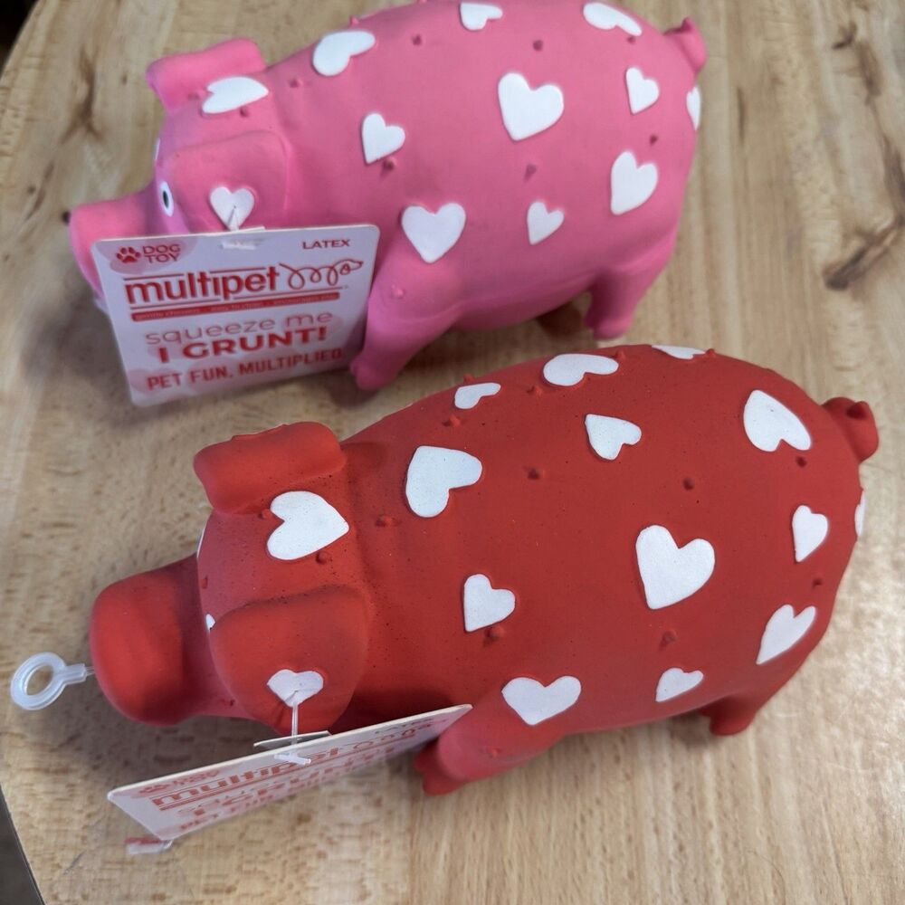 Multipet Valentines Easter Globlet 9”Pigs Set Of Two Latex Squeaky Dog Toy